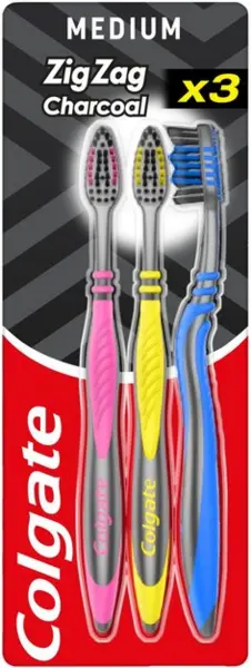 Image of Colgate ZigZag Charcoal Medium Toothbrush 3Pcs