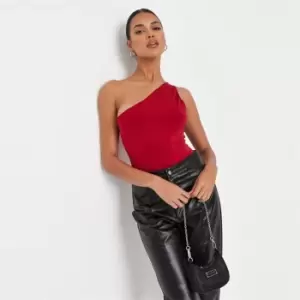 Image of Missguided Slinky One Sleeve Bodysuit - Red