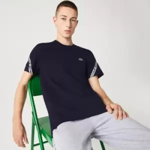 Image of Mens Lacoste Regular Fit Printed Bands T-Shirt Size 6 - XL Navy Blue