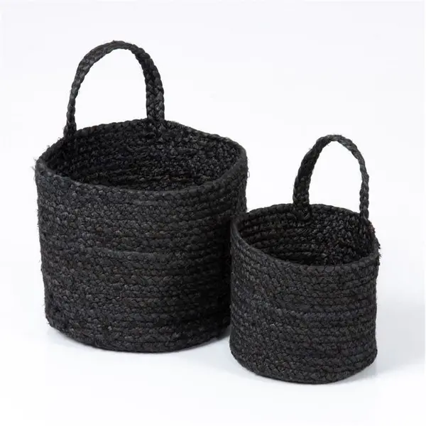 Image of Esselle Barbican Hanging Jute Nested Natural Set of 2 Bask Storage Baskets One Size Black 40587403000