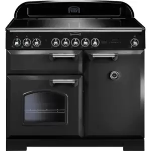 Image of Rangemaster Classic Deluxe CDL100EICB/C 100cm Electric Range Cooker with Induction Hob - Charcoal Black / Chrome - A/A Rated