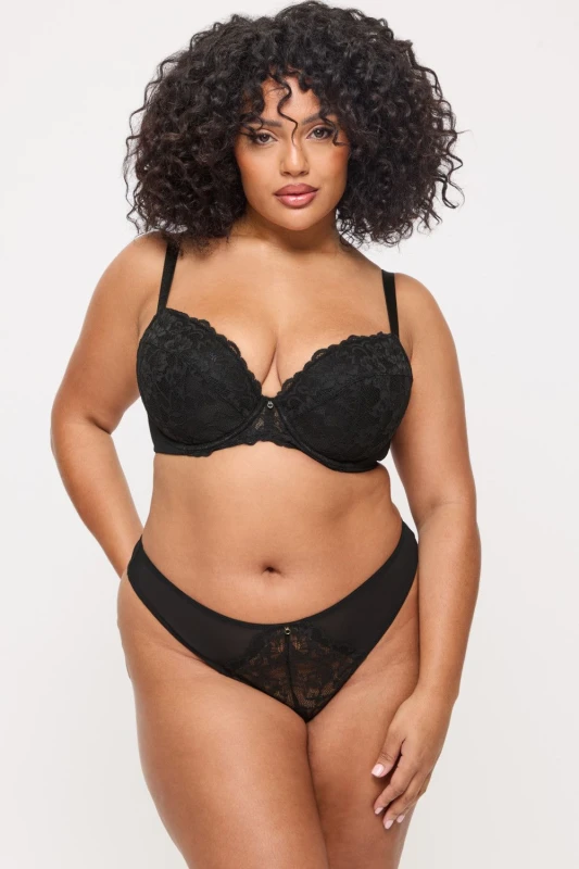 Image of Ann Summers Womens Sexy Lace Padded Plunge Bra in Black Size: 36F Black Female 36F