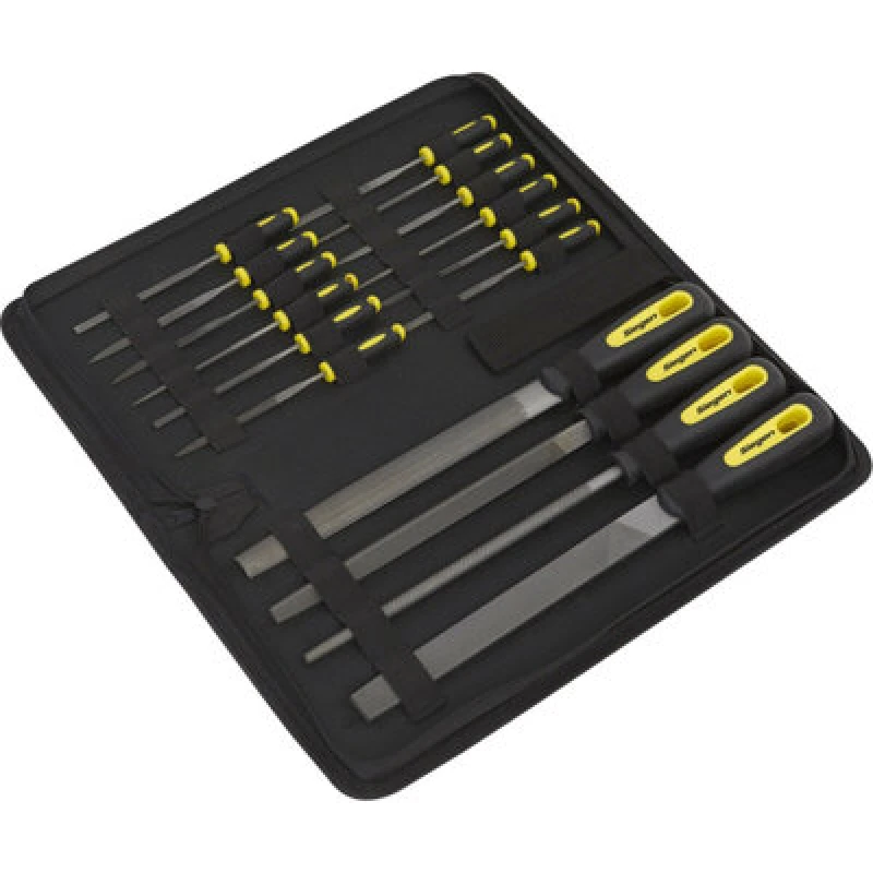 Image of Loops 16 Piece Engineers & Needle File Set - Second Cut - Soft Grip Handles - Case Multi