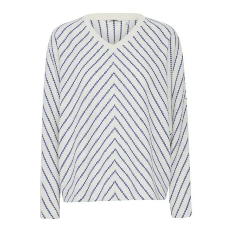 Image of b.Young Striped V-neck pull For Her b.young Byruni Sweat 2 Blanc Female S