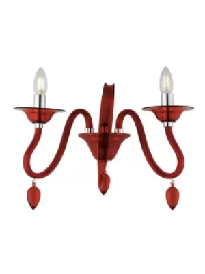 Image of ESTEFAN Twin 2 Light Candle Wall Light Red 39x29x23cm