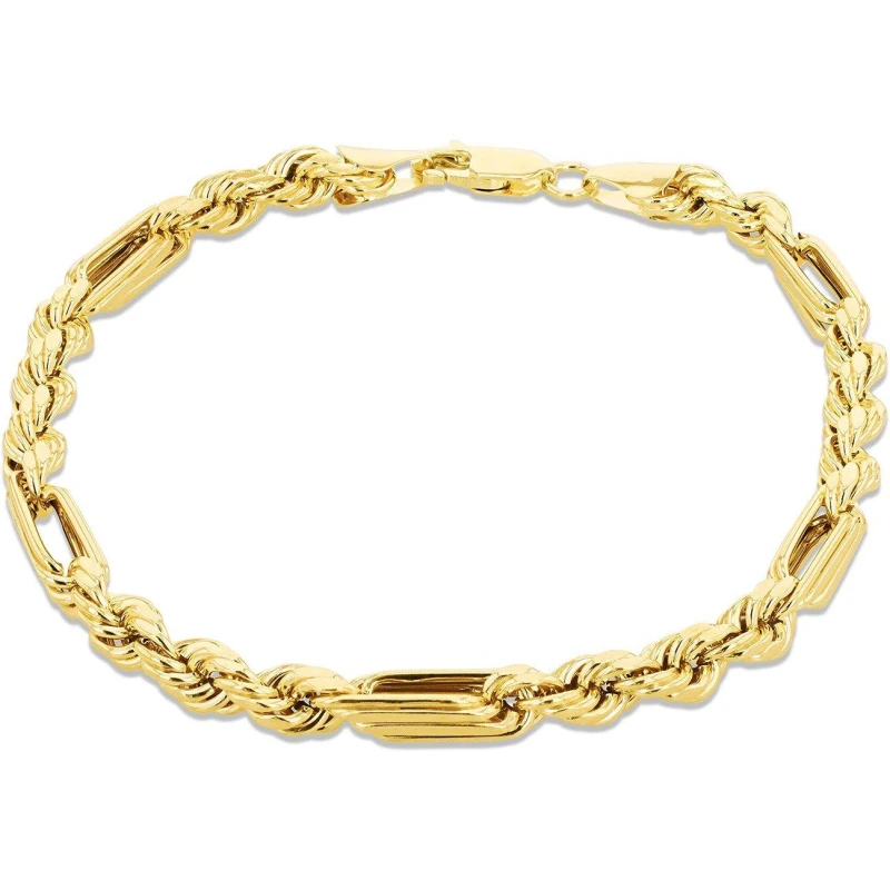 Image of Be You 9ct Gold Hollow Dimaond Cut Figarope Bracelet Yellow Gold unisex 8in