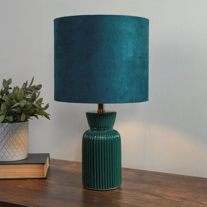 Image of Searchlight Ribbed Ceramic Table Lamp Emerald Emerald - Searchlight Emerald RT10401