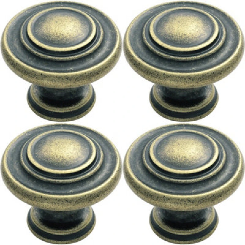 Image of Loops 4x Round Ringed Pattern Door Knob 32mm Diameter Antique Brass Cabinet Handle Metallics unisex