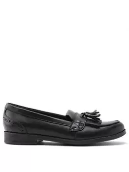 Image of Start-rite Girls Sketch Slip On Loafer School Shoes - Black Leather, Black Leather, Size 5.5 Older