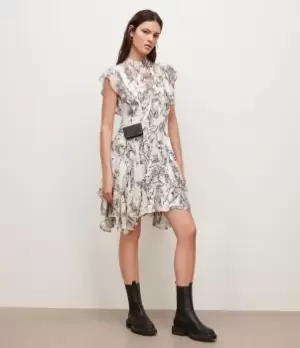Image of AllSaints Womens Fleur Buruberu Dress, White/Black, Size: 10