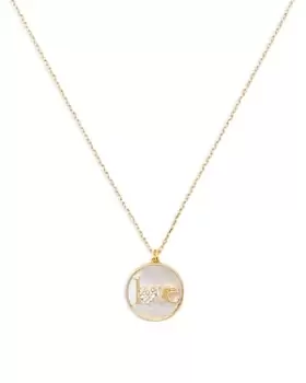 Image of kate spade new york Lucky Charm Pave Love Mother of Pearl Disc Pendant Necklace in Gold Tone, 16-19