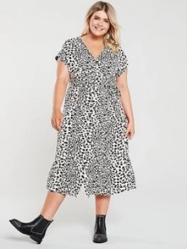 Image of Oasis Curve Shattered Heart Roll Sleeve Button Through Midi Dress - Mono