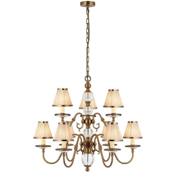 Image of Interiors 1900 Lighting - Interiors Tilburg Antique Brass - 9 Light Multi Arm Chandelier Antique Brass Finish, E14