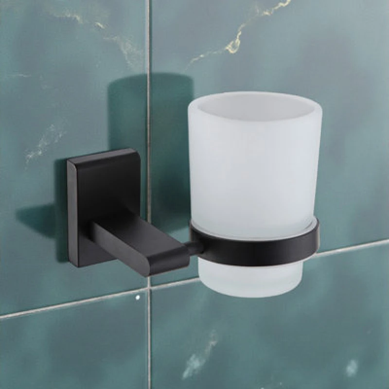Image of Showerdrape Unity Black Stainless Steel Wall Mounted Frosted Glass Toothbrush Holder Black