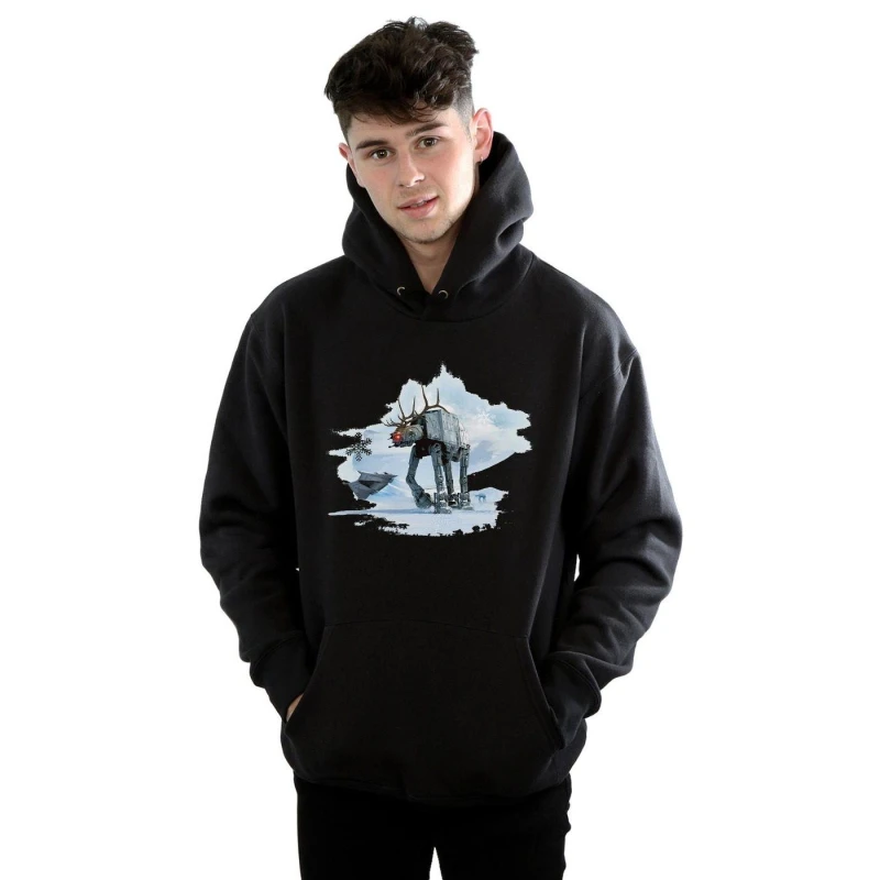 Image of Star Wars Star Wars Men Christmas AT-AT Reindeer Hoodie in Black Size: Small Black S Male 5057972192597