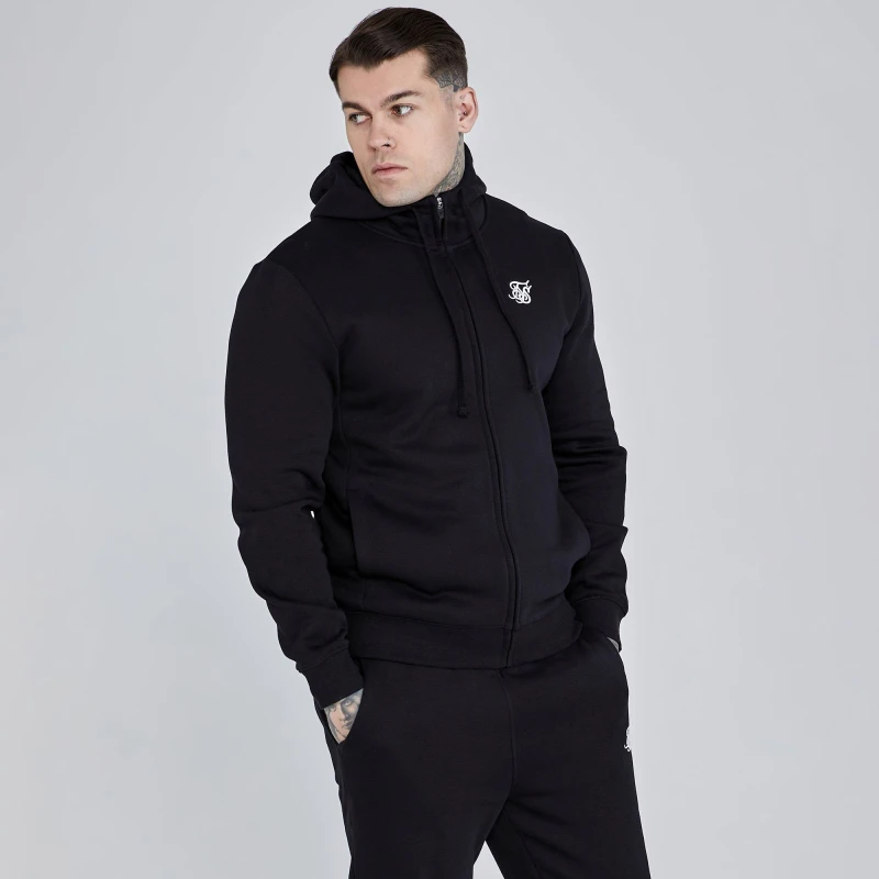 Image of SikSilk Essentials Full Zip Hoodie Black