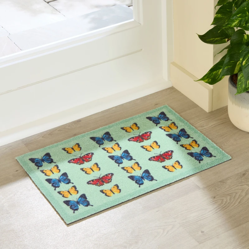 Image of Artsy Mats Butterfly Pattern Indoor Washable Doormat 60X40Cm, Yellow IND6040-BUTFLY
