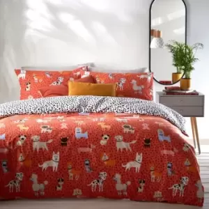 Image of Furn Woofers Dog Duvet Cover Set (Single) (Coral)