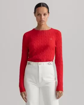 Image of GANT Women Stretch Cotton Cable Crew Neck Sweater (M) Red