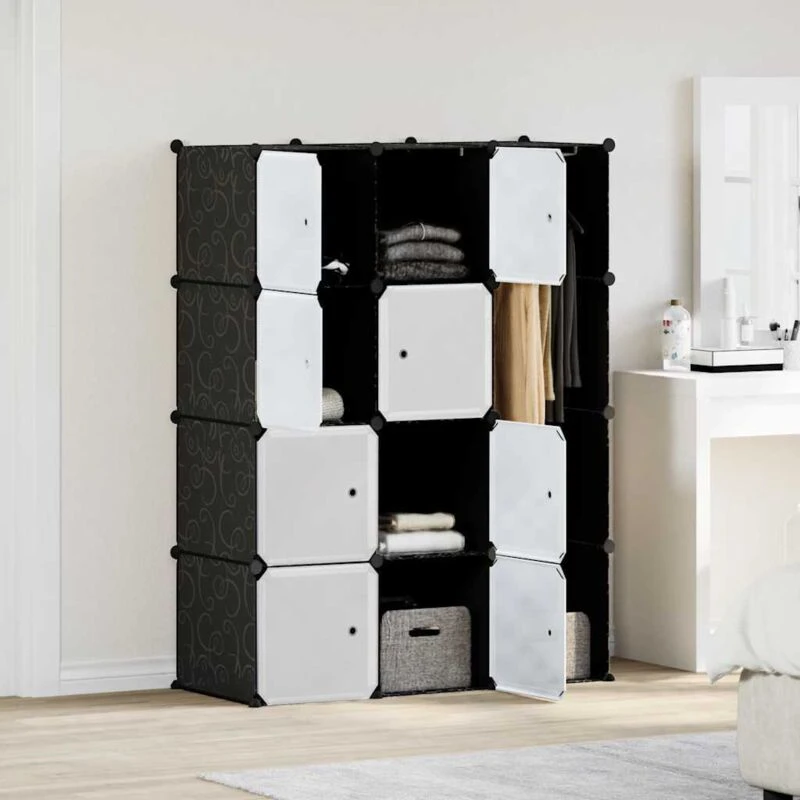 Image of vidaXL Modular Cabinet with 9 Compartment 37x115x150cm Black and White Storage