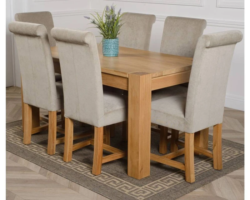 Image of Thats Furniture Kuba 150 x 85cm Medium Oak Dining Table & 6 Washington Fabric Chairs in Grey Grey Unisex 150 x 85 cm