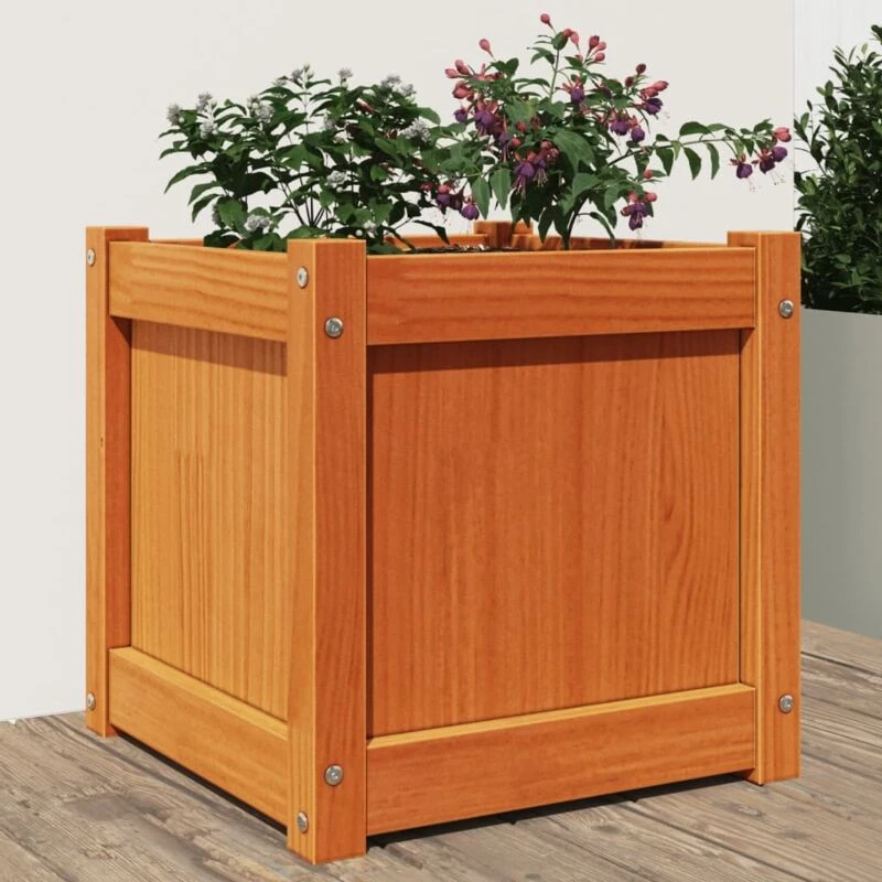 Image of vidaXL Garden Planter Wax Brown 40x40x40cm Solid Wood Pine, Brown 837408