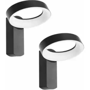 Image of 2 pack IP54 Outdoor Wall Light Anthracite Aluminium Hoop 3.3W LED Lamp