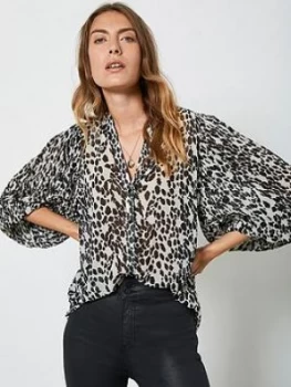 Image of Mint Velvet Erin Print Pleat Sleeve Blouse - Ivory, Size 8, Women