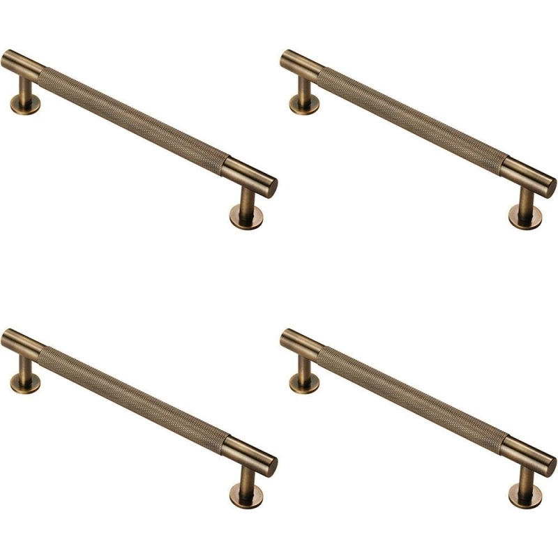 Image of Loops 4x Knurled Bar Door Pull Handle 190 x 13mm 160mm Fixing Centres Antique Brass Metallics unisex
