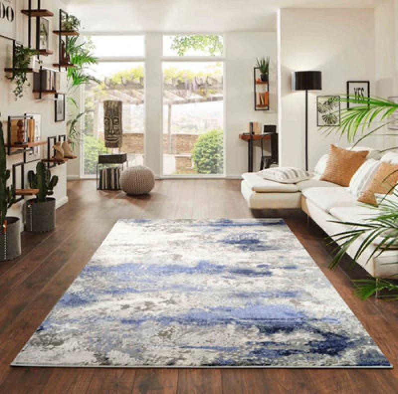 Image of Onyx Modern Living Room Rug - Abstract Area Rugs Navy 120X170 Cm