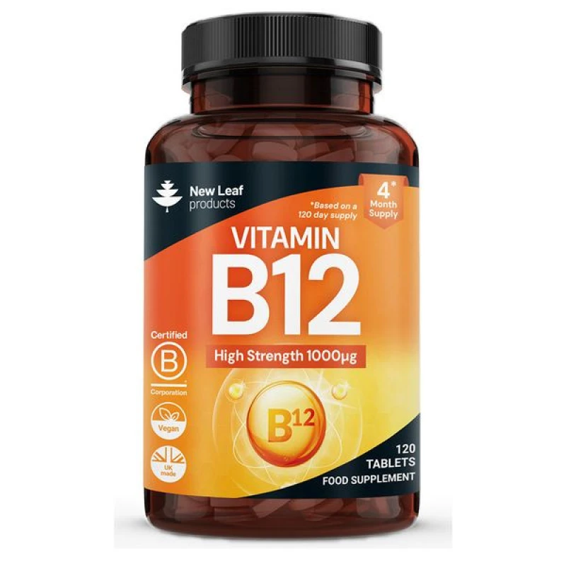 Image of New leaf health Vitamin B12 High Strength Tablets - 1000mcg Methylcobalamin Supplement 4 Month Supply Orange unisex