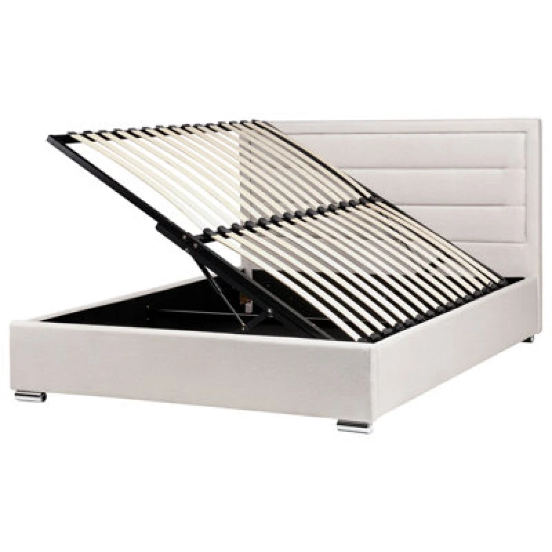 Image of Beliani Ottoman Bed Fabric Rouen 160 X 200 Cm (Eu King Size) Light Beige