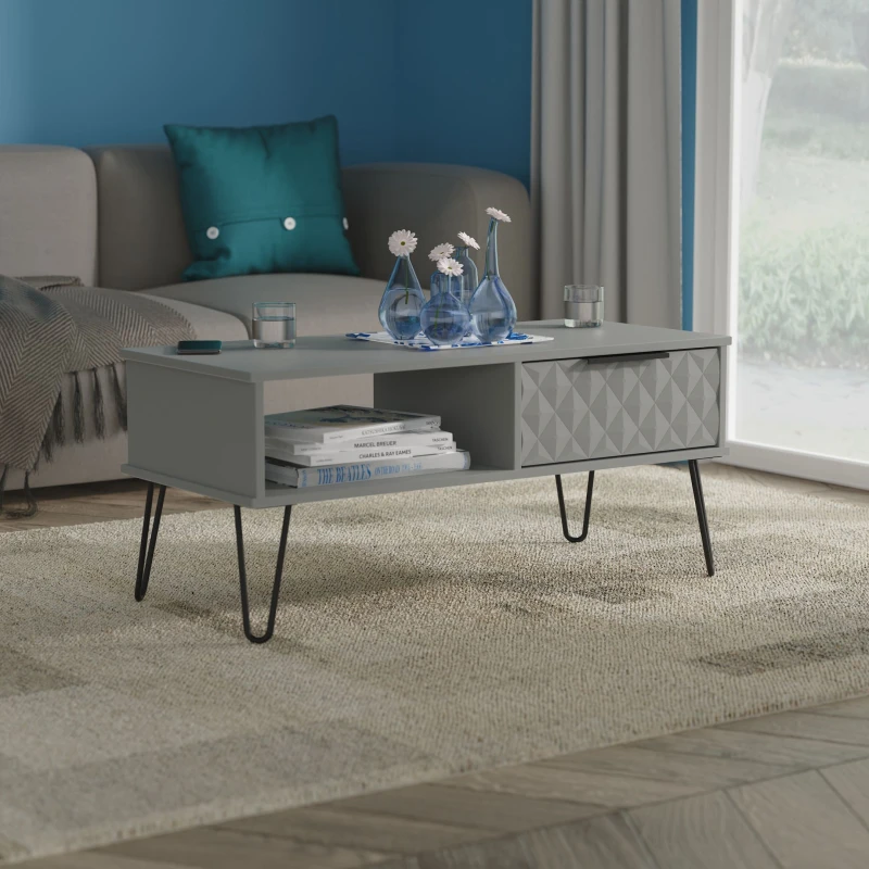 Image of Harlequin 1 Drawer Coffee Table in Dusk Grey - Ready Assembled - Lewis's Home TJ Hughes 5056812209662