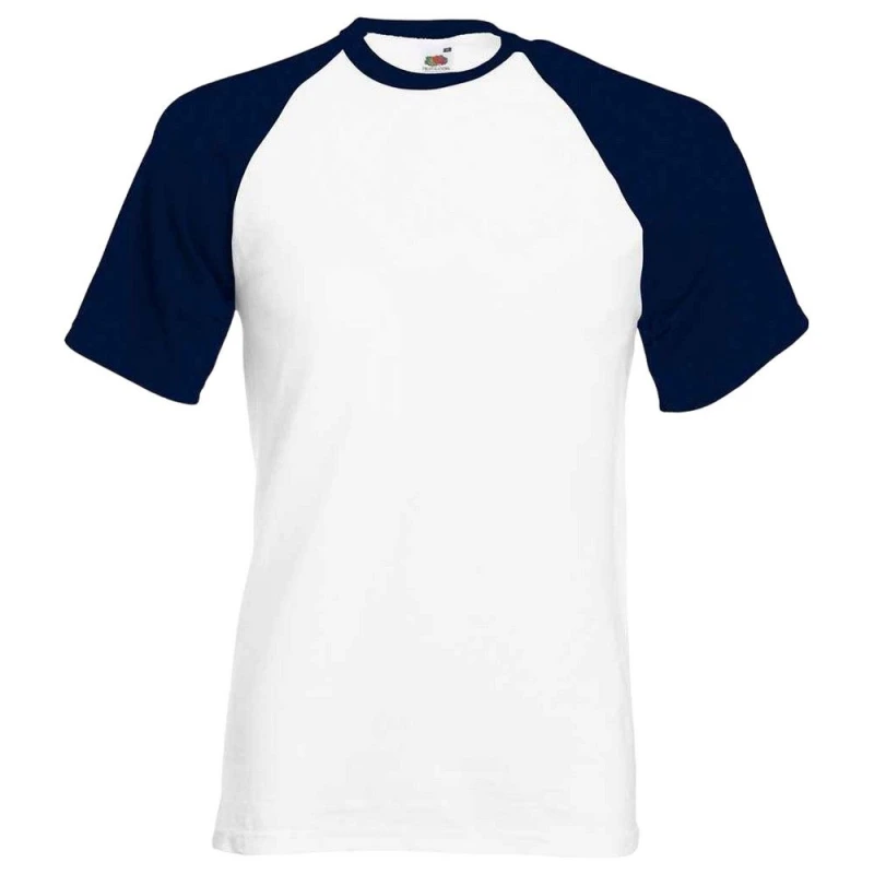 Image of Fruit Of The Loom Fruit of the Loom Men Contrast Panel Baseball T-Shirt in Navy Size: Small Navy S Male 5063527704313