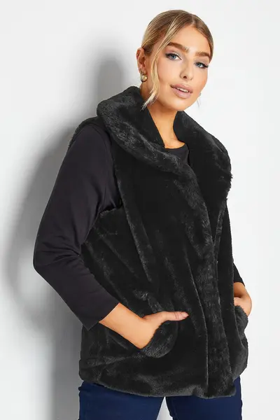 Image of M&Co Faux Fur Gilet Black