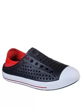Image of Skechers Boys Guzman Steps Aqua Surge Slip On Molded Eva Shoe With Collapsable Back, Black/Red, Size 2 Older