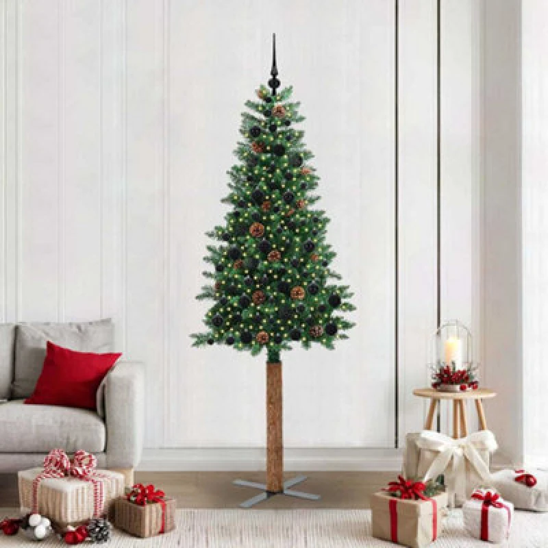 Image of Vidaxl Slim Christmas Tree Green 210 Cm Pvc And Solid Pine Wood