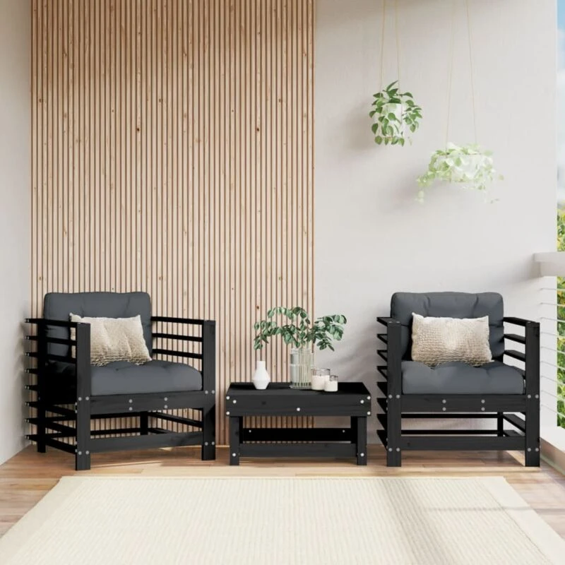 Image of VIDAXL Garden Chairs with Cushions 2 pcs Black Solid Wood Pine Vidaxl 8720845802813