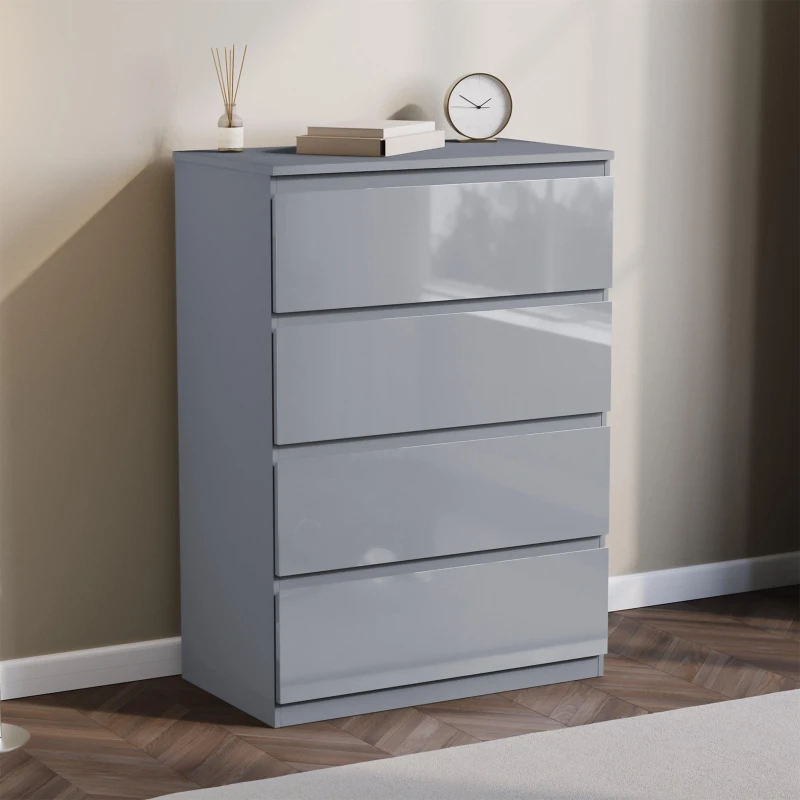 Image of Lassic Glinton High Gloss 4 Drawer Chest Grey unisex 4 Drawer