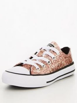 Image of Converse Childrens Chuck Taylor All Star Ox Coated Glitter Trainers - Coral, Size 2