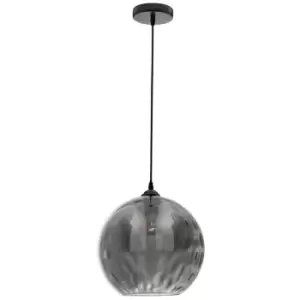 Image of Hamilton Dome Pendant Ceiling Light Smoke Glass with Bubbles Inside Black Metal LED E27 - Merano