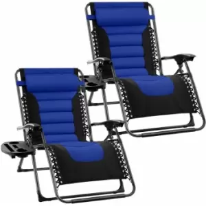 Image of Groundlevel - Extra Wide Garden Zero Gravity Chair with padded seat - Set of 2 Blue Chairs - Grey