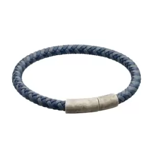Image of Fred Bennett Two Tone Navy Recycled Leather Woven Bracelet