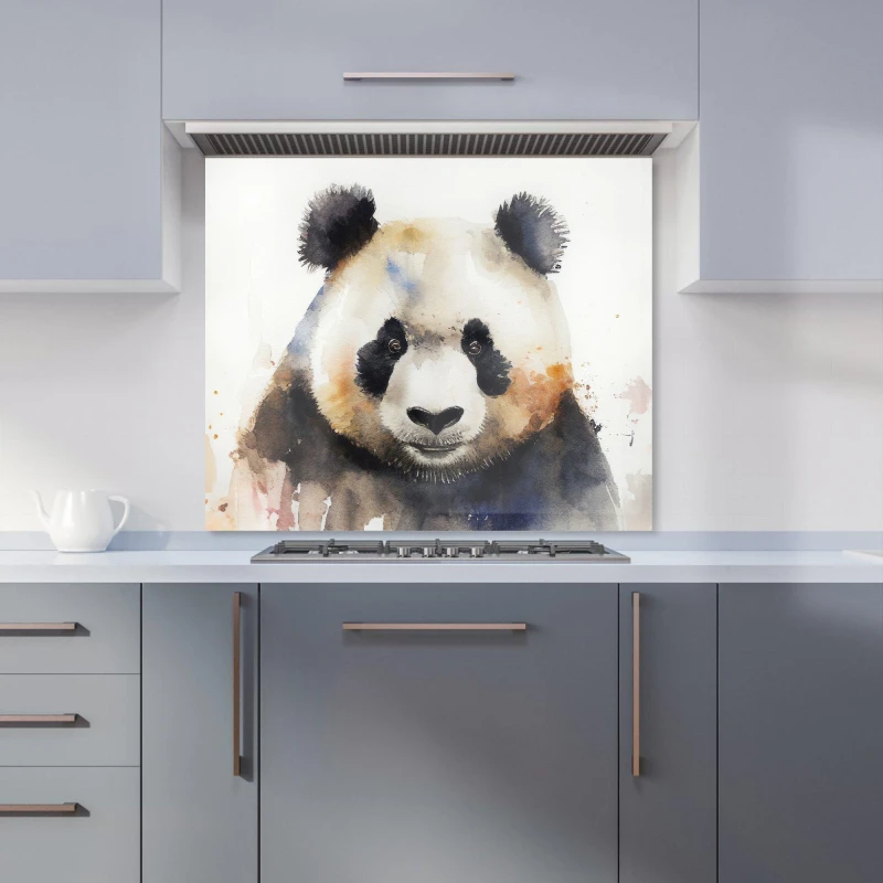 Image of Warren Reed - Designer Panda Watercolour Kitchen Splashback in Brown Size: 700mm x 750mm Brown Unisex 700mm x 750mm