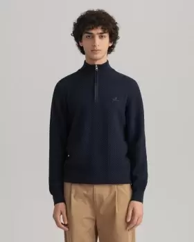 Image of GANT Men Cotton Texture Half-Zip Sweater (S) Blue