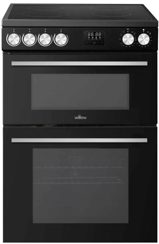 Image of Willow 60cm Electric Double Oven Cooker with Ceramic Hob in Black Unisex
