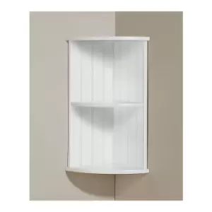 Image of Corner Shelf White Bathroom Storage Wooden Tong & Groove 2 Shelves Colonial