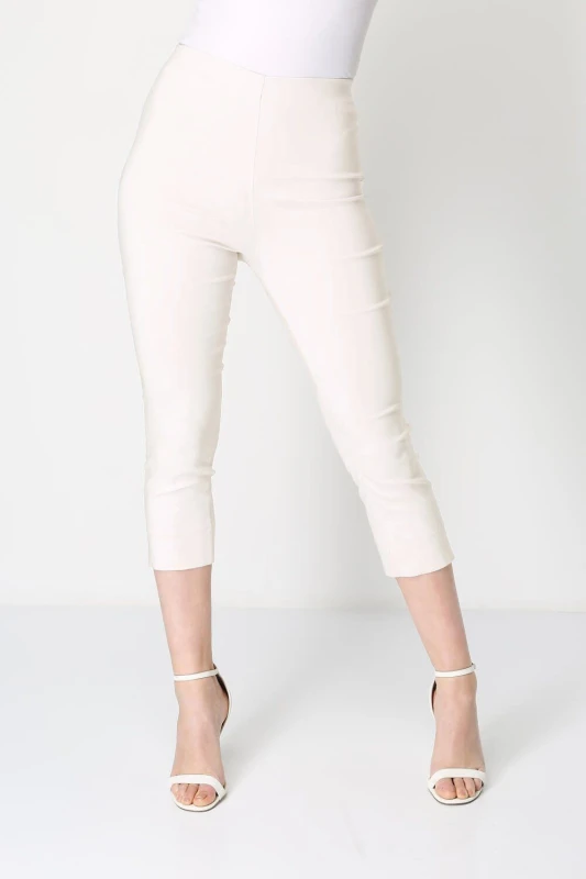 Image of Roman Womens Cropped Stretch Trouser Capri Summer Leggings 3/4 Pedal Pushers in Ivory Size: 18 Ivory Female 18