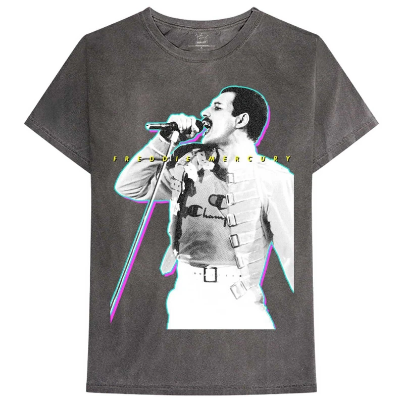 Image of Freddie Mercury Mens Glow T-Shirt in Black Size: Large Black Male L