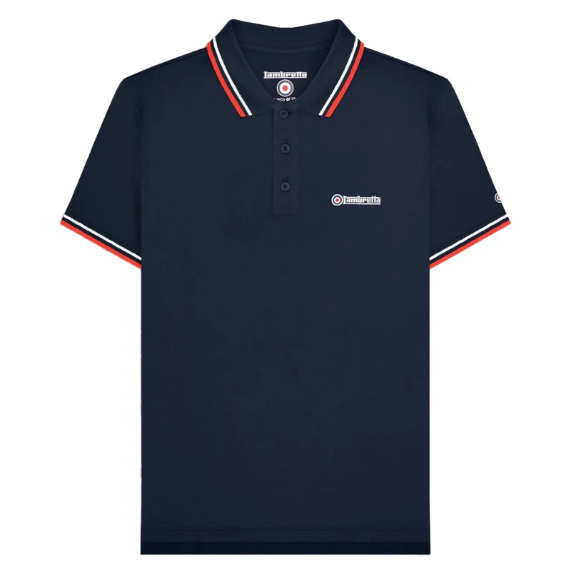 Image of Lambretta Lambretta Men SS25 Twin Tip Polo Shirt in Dark Navy Size: large Dark Navy L Male 5063703756280